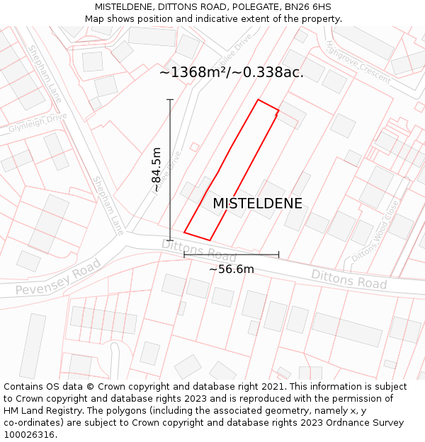 MISTELDENE, DITTONS ROAD, POLEGATE, BN26 6HS: Plot and title map