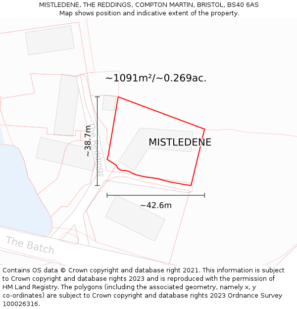 MISTLEDENE, THE REDDINGS, COMPTON MARTIN, BRISTOL, BS40 6AS: Plot and title map