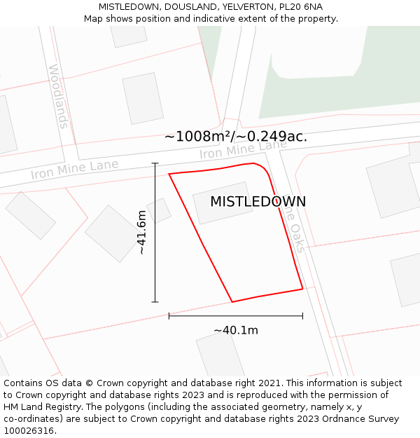MISTLEDOWN, DOUSLAND, YELVERTON, PL20 6NA: Plot and title map