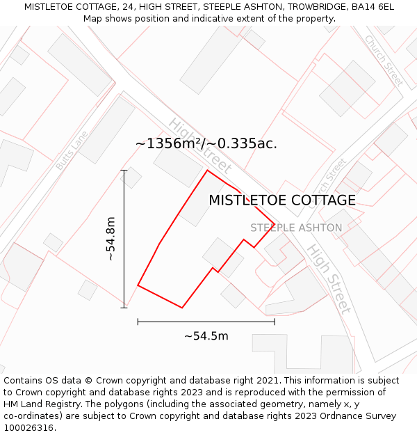 MISTLETOE COTTAGE, 24, HIGH STREET, STEEPLE ASHTON, TROWBRIDGE, BA14 6EL: Plot and title map