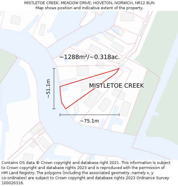 MISTLETOE CREEK, MEADOW DRIVE, HOVETON, NORWICH, NR12 8UN: Plot and title map