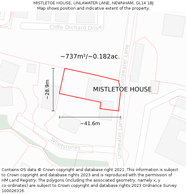 MISTLETOE HOUSE, UNLAWATER LANE, NEWNHAM, GL14 1BJ: Plot and title map