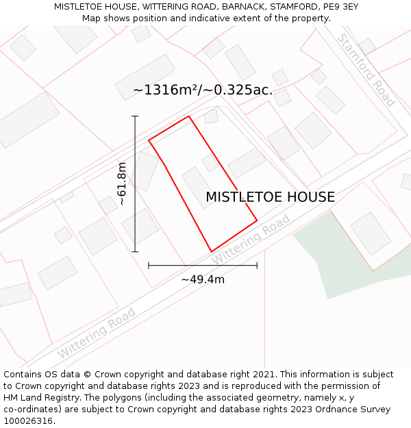 MISTLETOE HOUSE, WITTERING ROAD, BARNACK, STAMFORD, PE9 3EY: Plot and title map