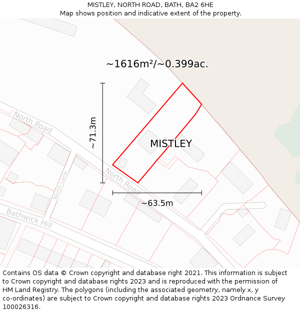 MISTLEY, NORTH ROAD, BATH, BA2 6HE: Plot and title map
