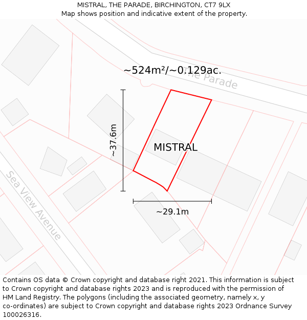 MISTRAL, THE PARADE, BIRCHINGTON, CT7 9LX: Plot and title map