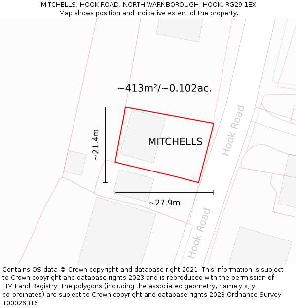 MITCHELLS, HOOK ROAD, NORTH WARNBOROUGH, HOOK, RG29 1EX: Plot and title map