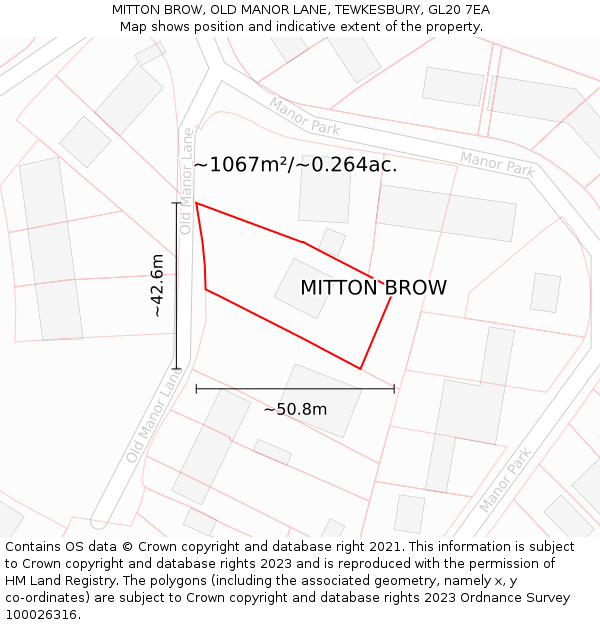 MITTON BROW, OLD MANOR LANE, TEWKESBURY, GL20 7EA: Plot and title map