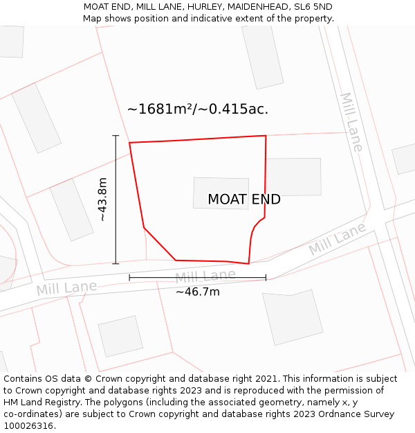 MOAT END, MILL LANE, HURLEY, MAIDENHEAD, SL6 5ND: Plot and title map