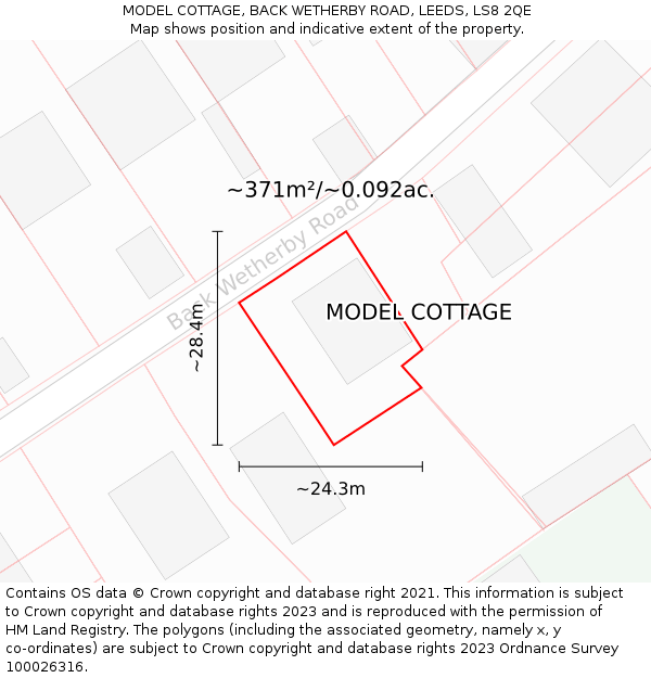 MODEL COTTAGE, BACK WETHERBY ROAD, LEEDS, LS8 2QE: Plot and title map