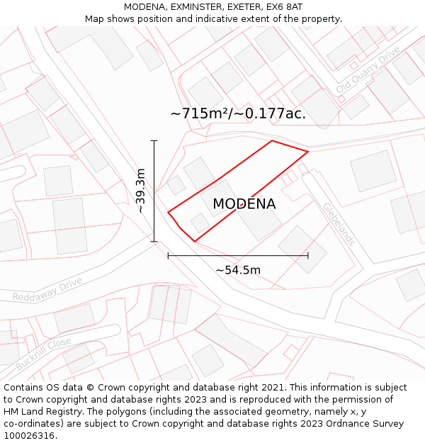 MODENA, EXMINSTER, EXETER, EX6 8AT: Plot and title map
