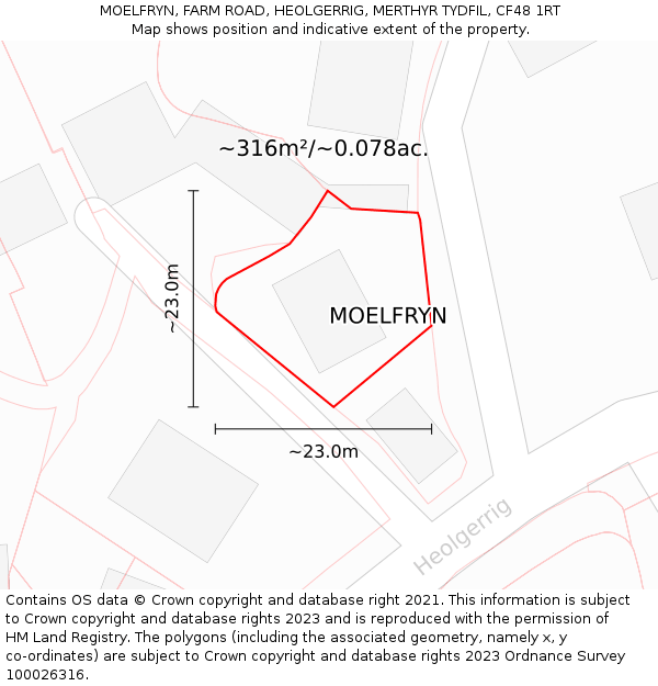 MOELFRYN, FARM ROAD, HEOLGERRIG, MERTHYR TYDFIL, CF48 1RT: Plot and title map
