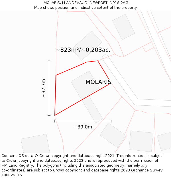 MOLARIS, LLANDEVAUD, NEWPORT, NP18 2AG: Plot and title map