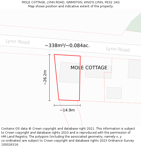 MOLE COTTAGE, LYNN ROAD, GRIMSTON, KING'S LYNN, PE32 1AG: Plot and title map