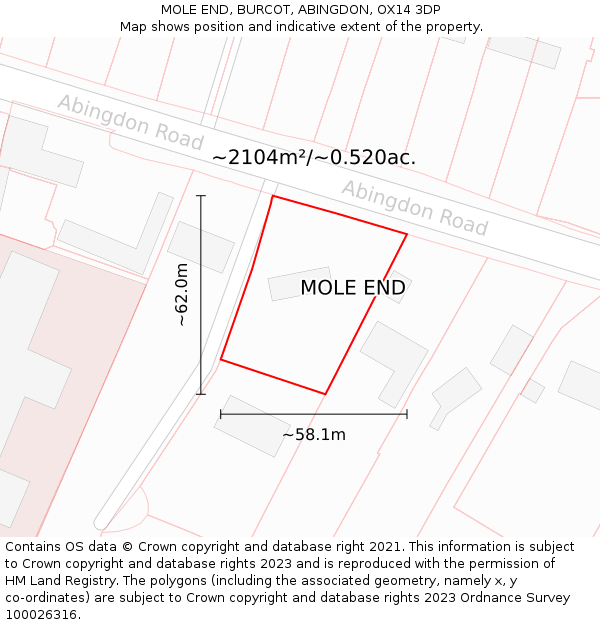 MOLE END, BURCOT, ABINGDON, OX14 3DP: Plot and title map