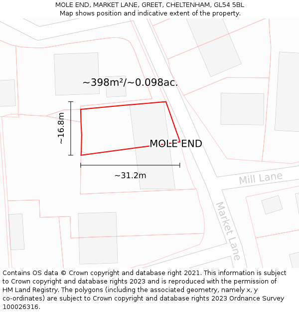 MOLE END, MARKET LANE, GREET, CHELTENHAM, GL54 5BL: Plot and title map