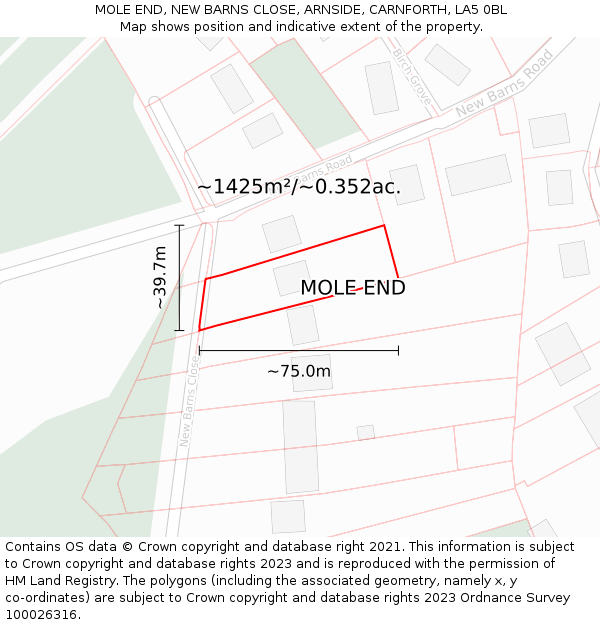 MOLE END, NEW BARNS CLOSE, ARNSIDE, CARNFORTH, LA5 0BL: Plot and title map