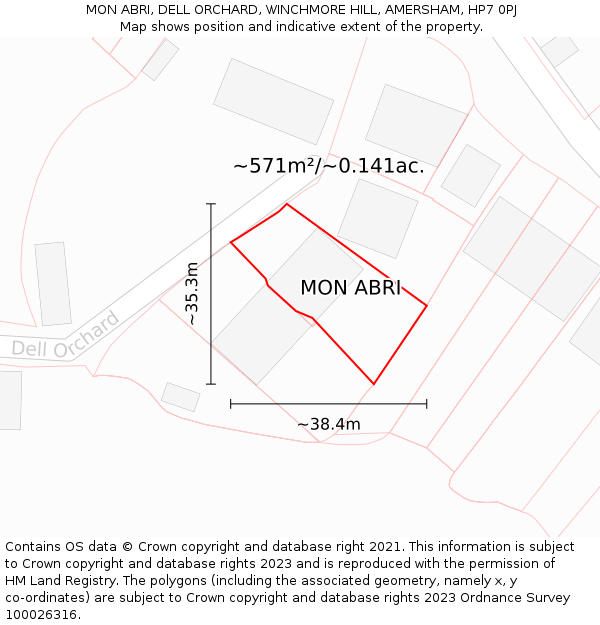 MON ABRI, DELL ORCHARD, WINCHMORE HILL, AMERSHAM, HP7 0PJ: Plot and title map