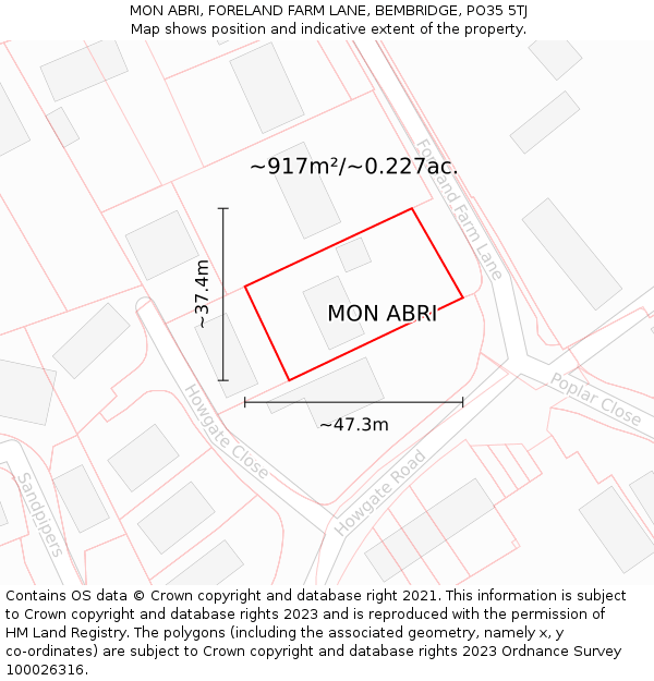 MON ABRI, FORELAND FARM LANE, BEMBRIDGE, PO35 5TJ: Plot and title map