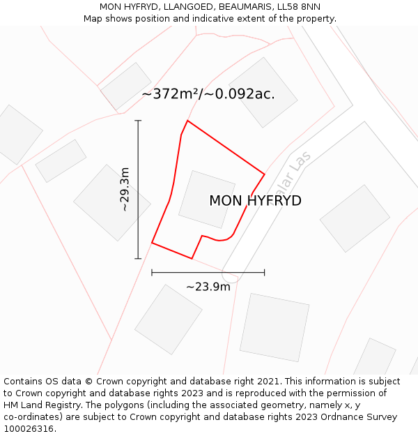 MON HYFRYD, LLANGOED, BEAUMARIS, LL58 8NN: Plot and title map