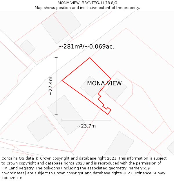 MONA VIEW, BRYNTEG, LL78 8JG: Plot and title map