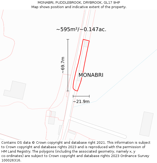 MONABRI, PUDDLEBROOK, DRYBROOK, GL17 9HP: Plot and title map