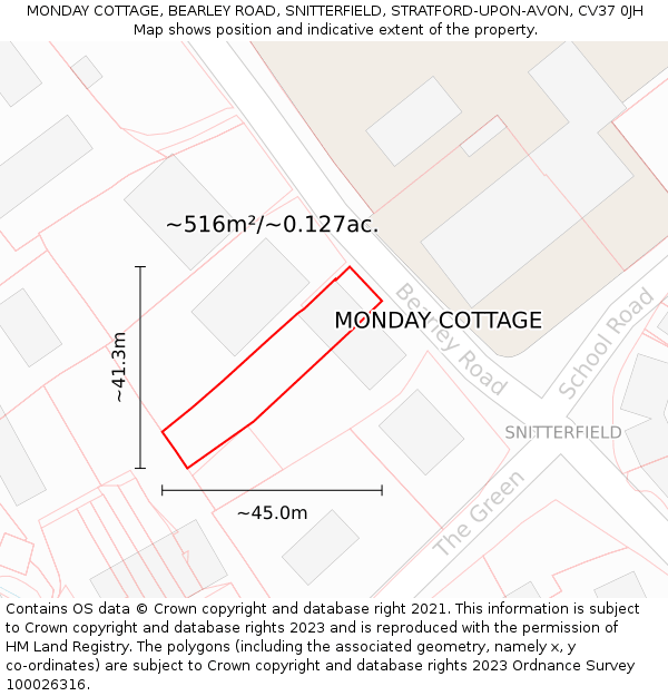 MONDAY COTTAGE, BEARLEY ROAD, SNITTERFIELD, STRATFORD-UPON-AVON, CV37 0JH: Plot and title map