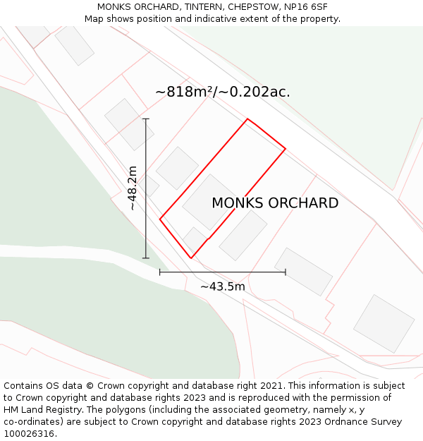 MONKS ORCHARD, TINTERN, CHEPSTOW, NP16 6SF: Plot and title map