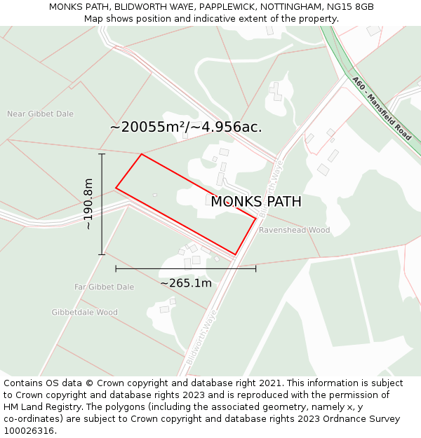 MONKS PATH, BLIDWORTH WAYE, PAPPLEWICK, NOTTINGHAM, NG15 8GB: Plot and title map