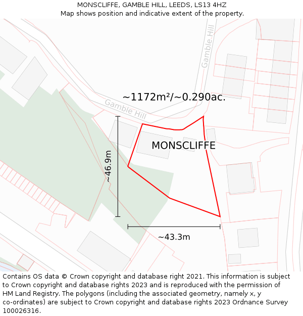MONSCLIFFE, GAMBLE HILL, LEEDS, LS13 4HZ: Plot and title map