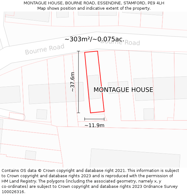 MONTAGUE HOUSE, BOURNE ROAD, ESSENDINE, STAMFORD, PE9 4LH: Plot and title map