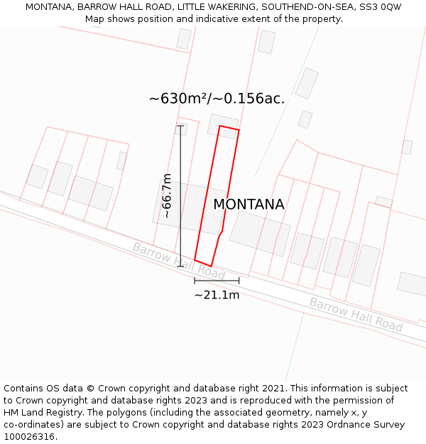 MONTANA, BARROW HALL ROAD, LITTLE WAKERING, SOUTHEND-ON-SEA, SS3 0QW: Plot and title map
