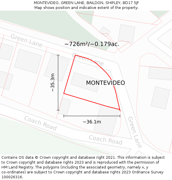 MONTEVIDEO, GREEN LANE, BAILDON, SHIPLEY, BD17 5JF: Plot and title map