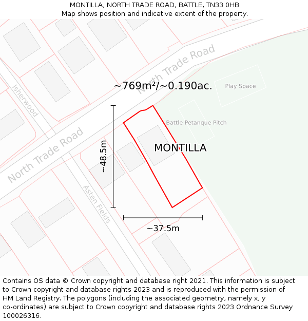 MONTILLA, NORTH TRADE ROAD, BATTLE, TN33 0HB: Plot and title map