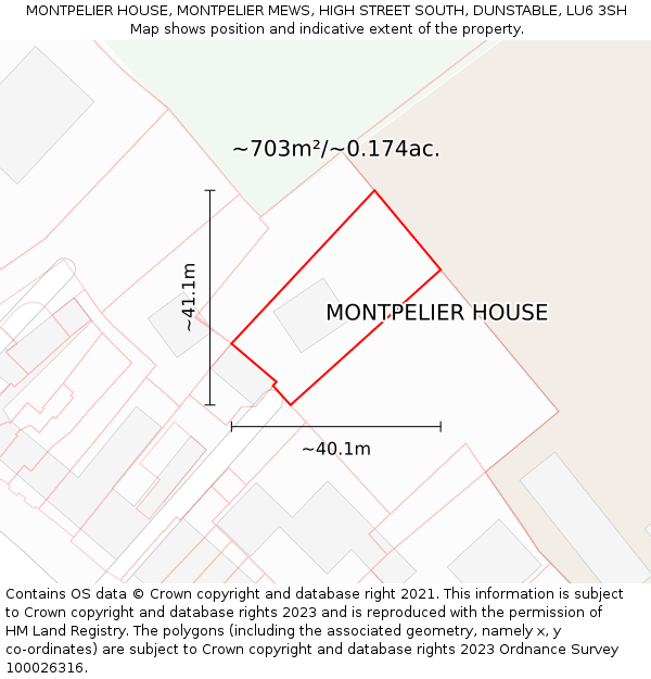 MONTPELIER HOUSE, MONTPELIER MEWS, HIGH STREET SOUTH, DUNSTABLE, LU6 3SH: Plot and title map