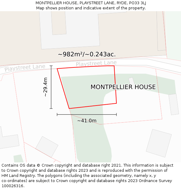 MONTPELLIER HOUSE, PLAYSTREET LANE, RYDE, PO33 3LJ: Plot and title map