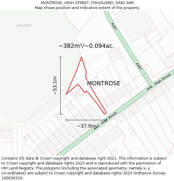 MONTROSE, HIGH STREET, FISHGUARD, SA65 9AR: Plot and title map
