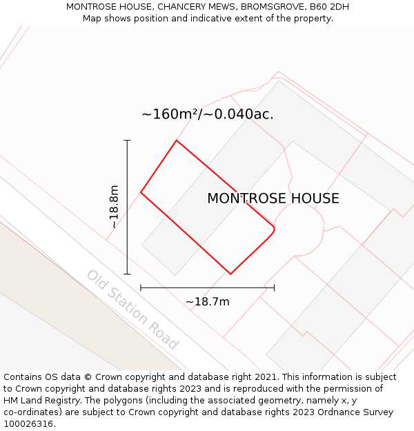 MONTROSE HOUSE, CHANCERY MEWS, BROMSGROVE, B60 2DH: Plot and title map