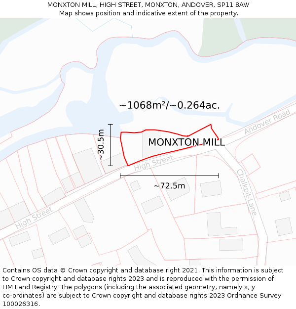 MONXTON MILL, HIGH STREET, MONXTON, ANDOVER, SP11 8AW: Plot and title map