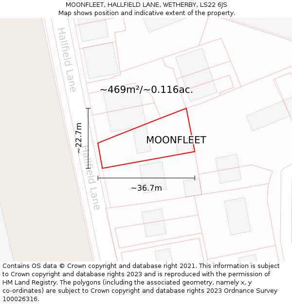 MOONFLEET, HALLFIELD LANE, WETHERBY, LS22 6JS: Plot and title map