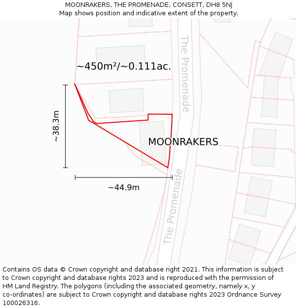 MOONRAKERS, THE PROMENADE, CONSETT, DH8 5NJ: Plot and title map