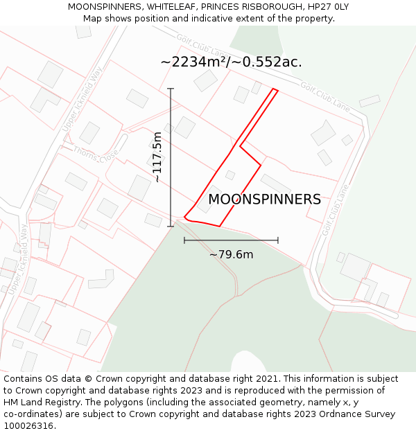 MOONSPINNERS, WHITELEAF, PRINCES RISBOROUGH, HP27 0LY: Plot and title map