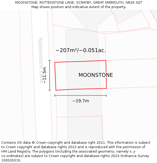 MOONSTONE, ROTTENSTONE LANE, SCRATBY, GREAT YARMOUTH, NR29 3QT: Plot and title map