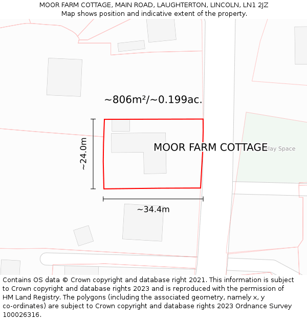 MOOR FARM COTTAGE, MAIN ROAD, LAUGHTERTON, LINCOLN, LN1 2JZ: Plot and title map