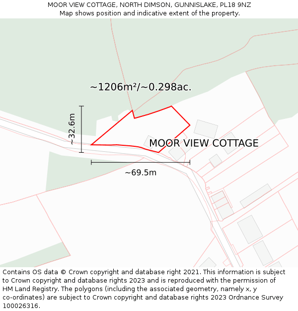 MOOR VIEW COTTAGE, NORTH DIMSON, GUNNISLAKE, PL18 9NZ: Plot and title map