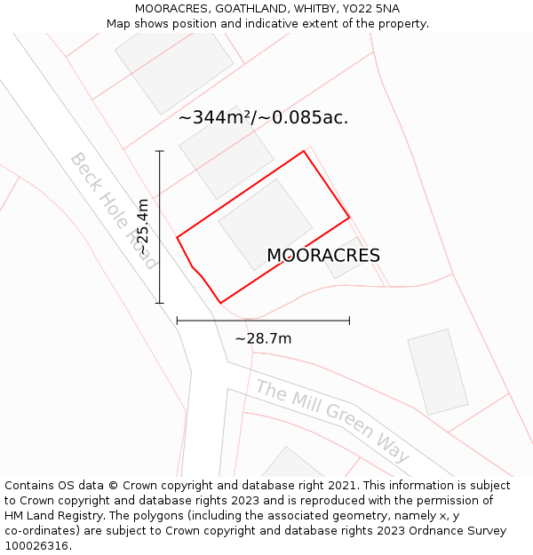 MOORACRES, GOATHLAND, WHITBY, YO22 5NA: Plot and title map