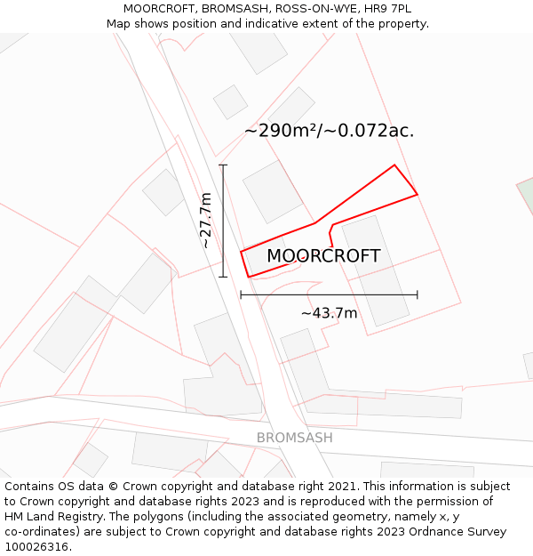 MOORCROFT, BROMSASH, ROSS-ON-WYE, HR9 7PL: Plot and title map