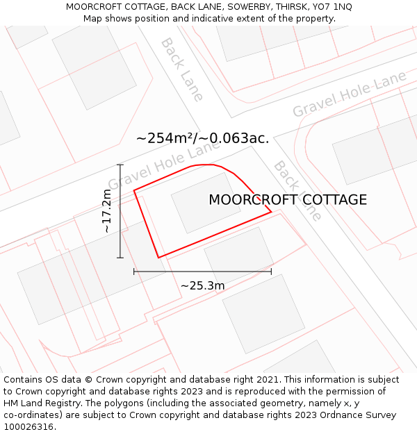 MOORCROFT COTTAGE, BACK LANE, SOWERBY, THIRSK, YO7 1NQ: Plot and title map