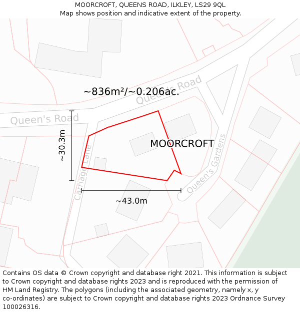 MOORCROFT, QUEENS ROAD, ILKLEY, LS29 9QL: Plot and title map