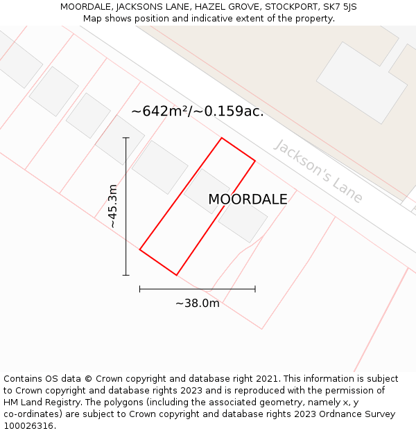 MOORDALE, JACKSONS LANE, HAZEL GROVE, STOCKPORT, SK7 5JS: Plot and title map