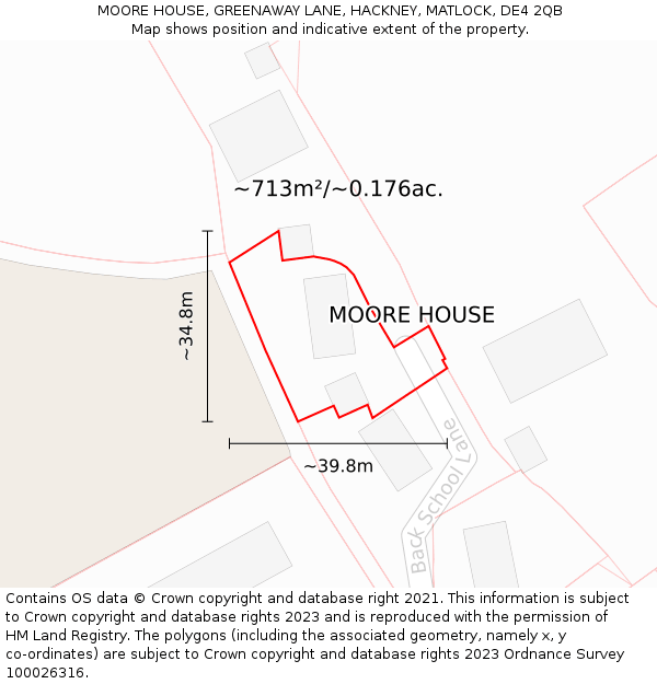 MOORE HOUSE, GREENAWAY LANE, HACKNEY, MATLOCK, DE4 2QB: Plot and title map